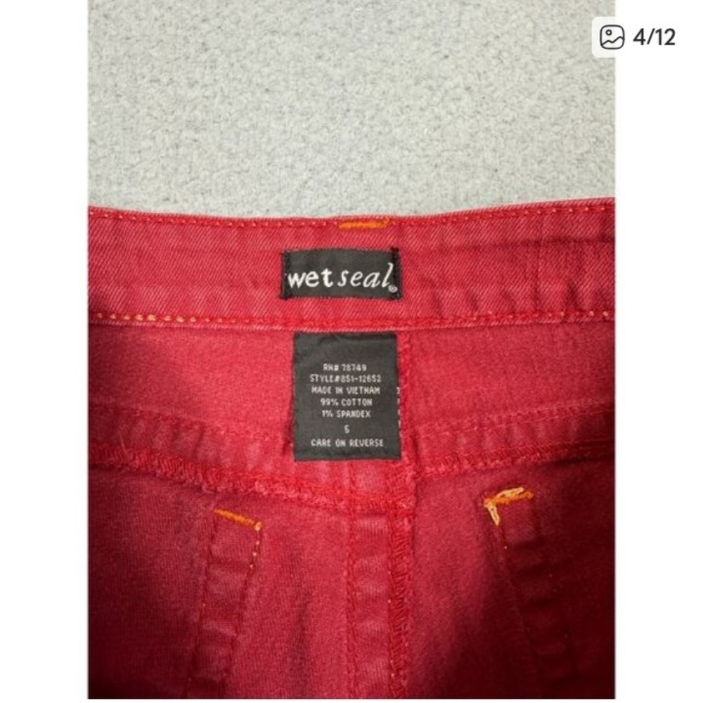 y2k Wet Seal Womens Size 5 Red Denim Jeans Low Waist Bootcut Flare - Picture 4 of 12